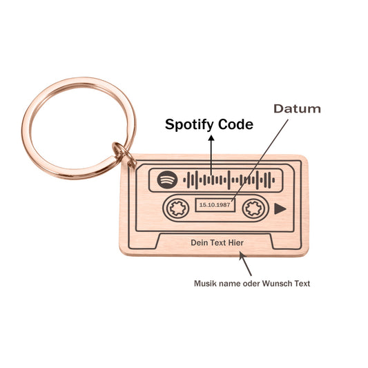 Kassetten Spotify Schlüsselanhänger Code mit Wunschname und Datum - Graviro