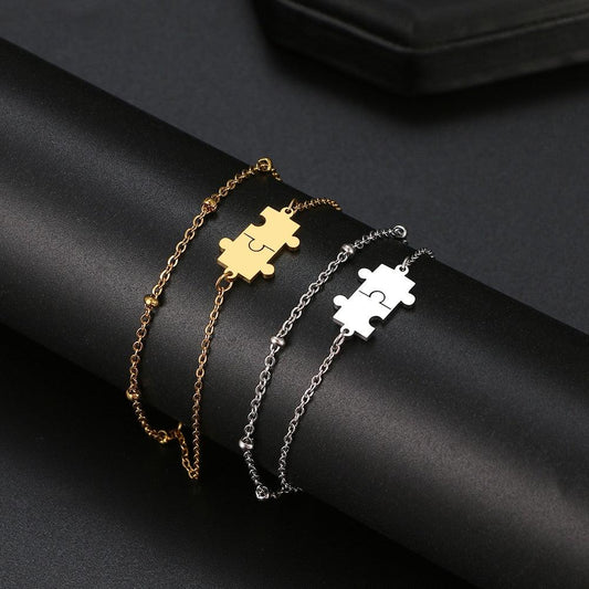 Puzzle Damen Armband mit Doppelter Kette auch mit Gravur - Graviro