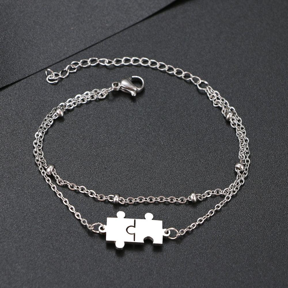 Puzzle Damen Armband mit Doppelter Kette auch mit Gravur - Graviro